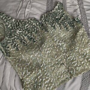 Sequined formal top, light sage